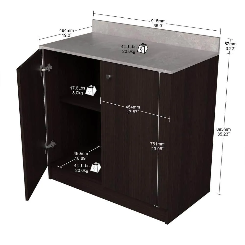 inval america LLC 36.02 in. W x 19.69 in. D x 34.06 in. H Espresso/Stone Finish Ready to Assemble Wood Breakroom Base Kitchen Cabinet, photo 3 of 9