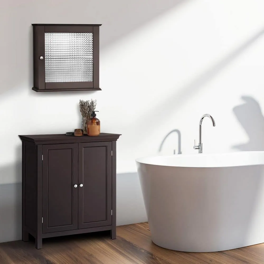 Teamson Home Chesterfield 18.5 in. W x 18.5 in. H x 5.5 D Removable Wooden Medicine Cabinet with Waffle Glass Door- Espresso, photo 4 of 8
