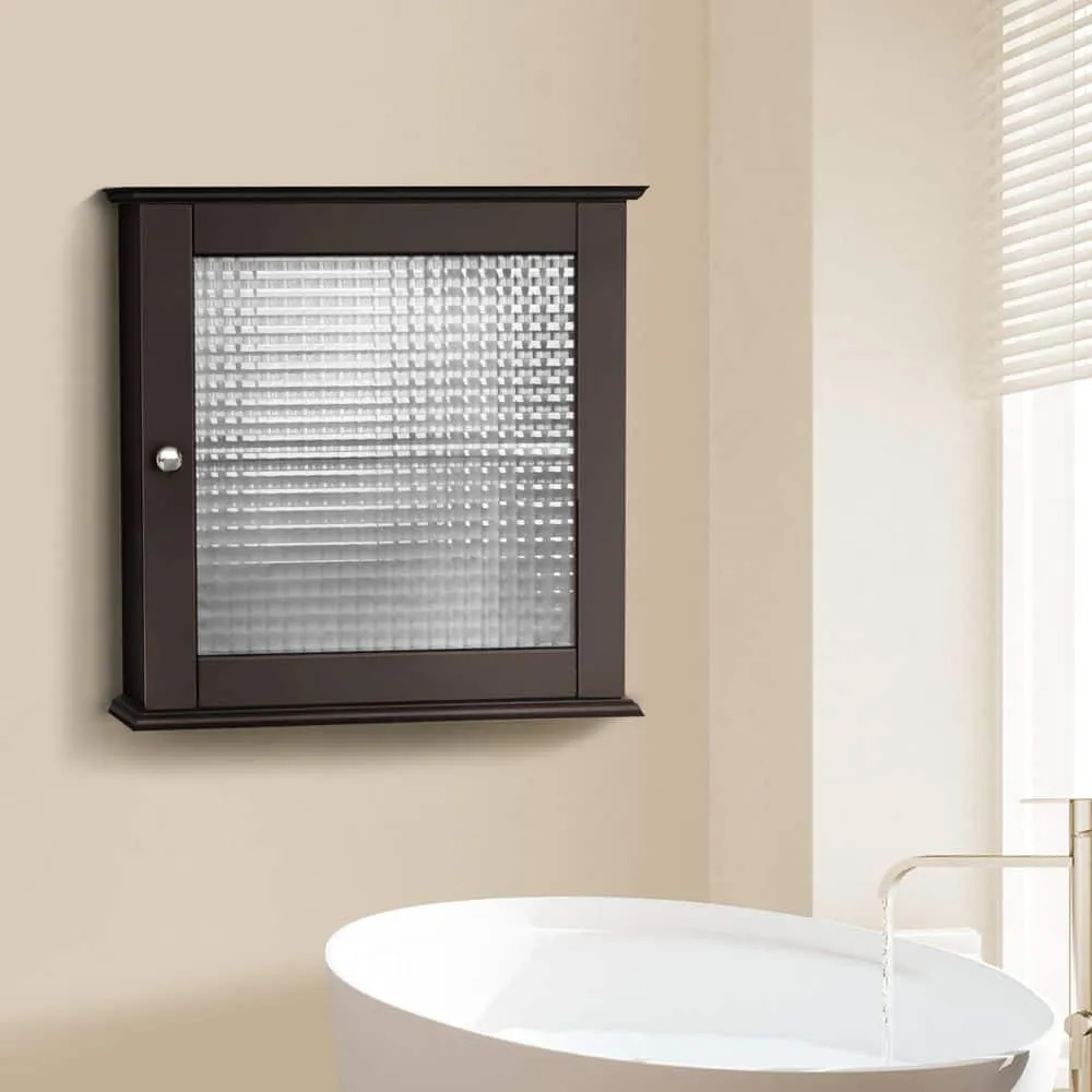 Teamson Home Chesterfield 18.5 in. W x 18.5 in. H x 5.5 D Removable Wooden Medicine Cabinet with Waffle Glass Door- Espresso, photo 3 of 8