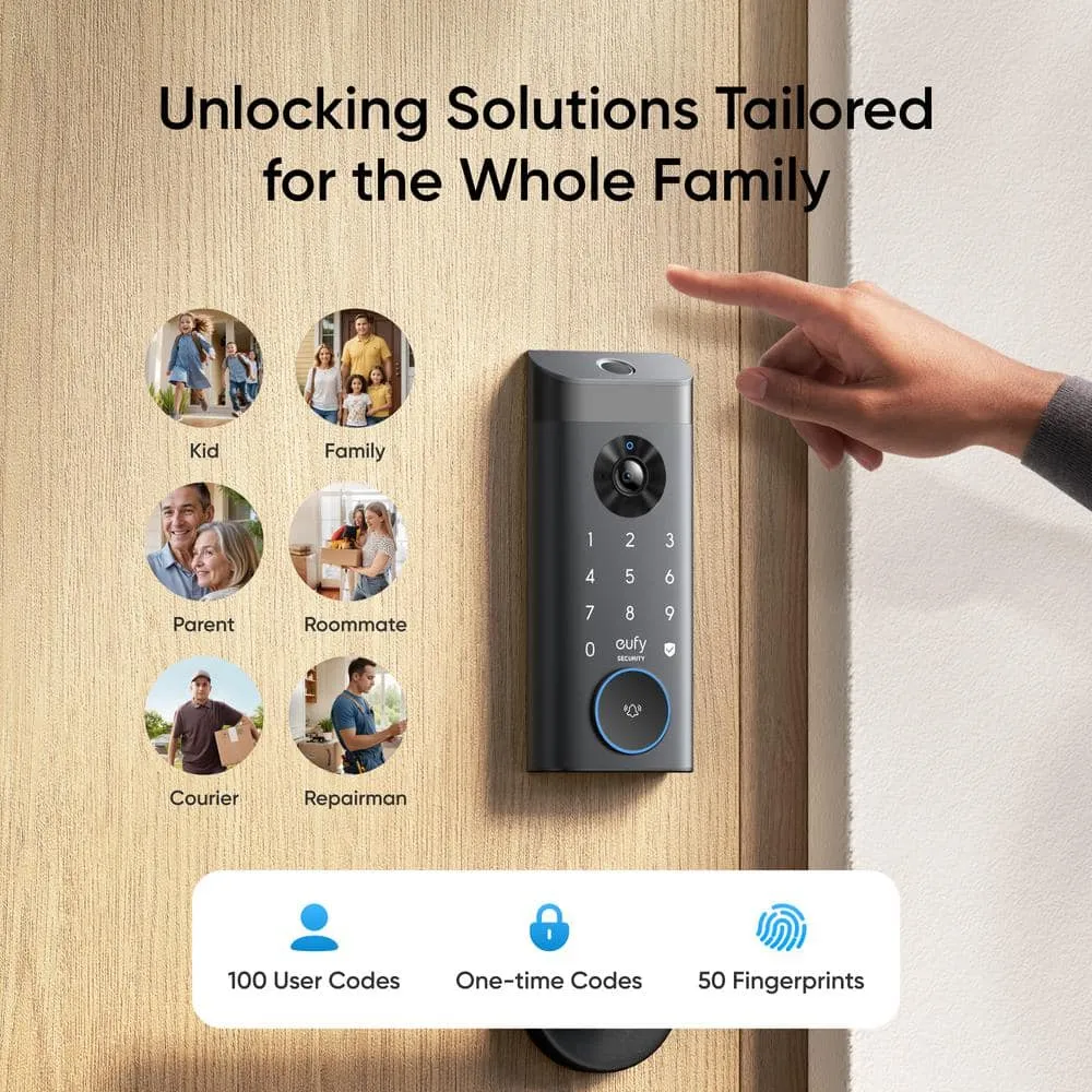 eufy Security E330 Black Video Smart Lock WiFi 3-in-1 Camera, Doorbell, and Fingerprint Keyless Entry Door Lock with Built-In Chime, photo 4 of 11