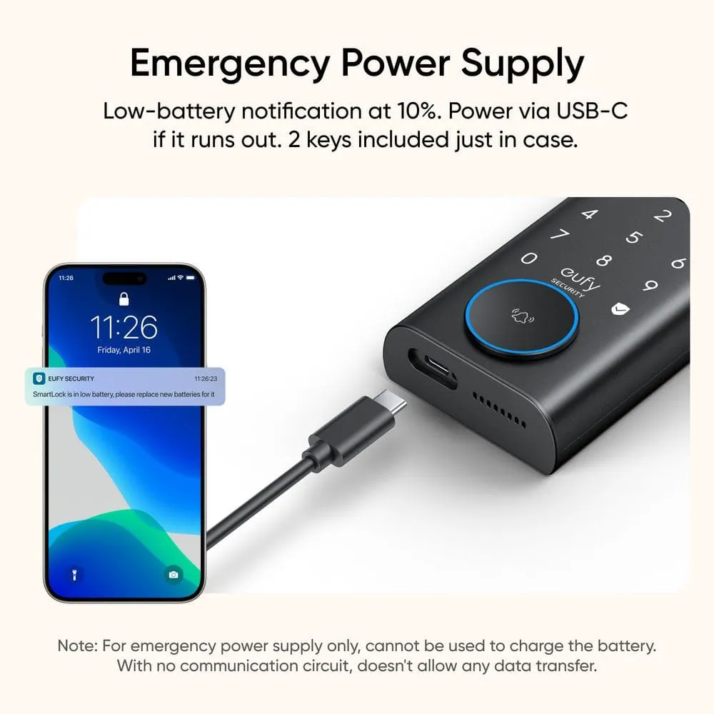 eufy Security E330 Black Video Smart Lock WiFi 3-in-1 Camera, Doorbell, and Fingerprint Keyless Entry Door Lock with Built-In Chime, photo 9 of 11