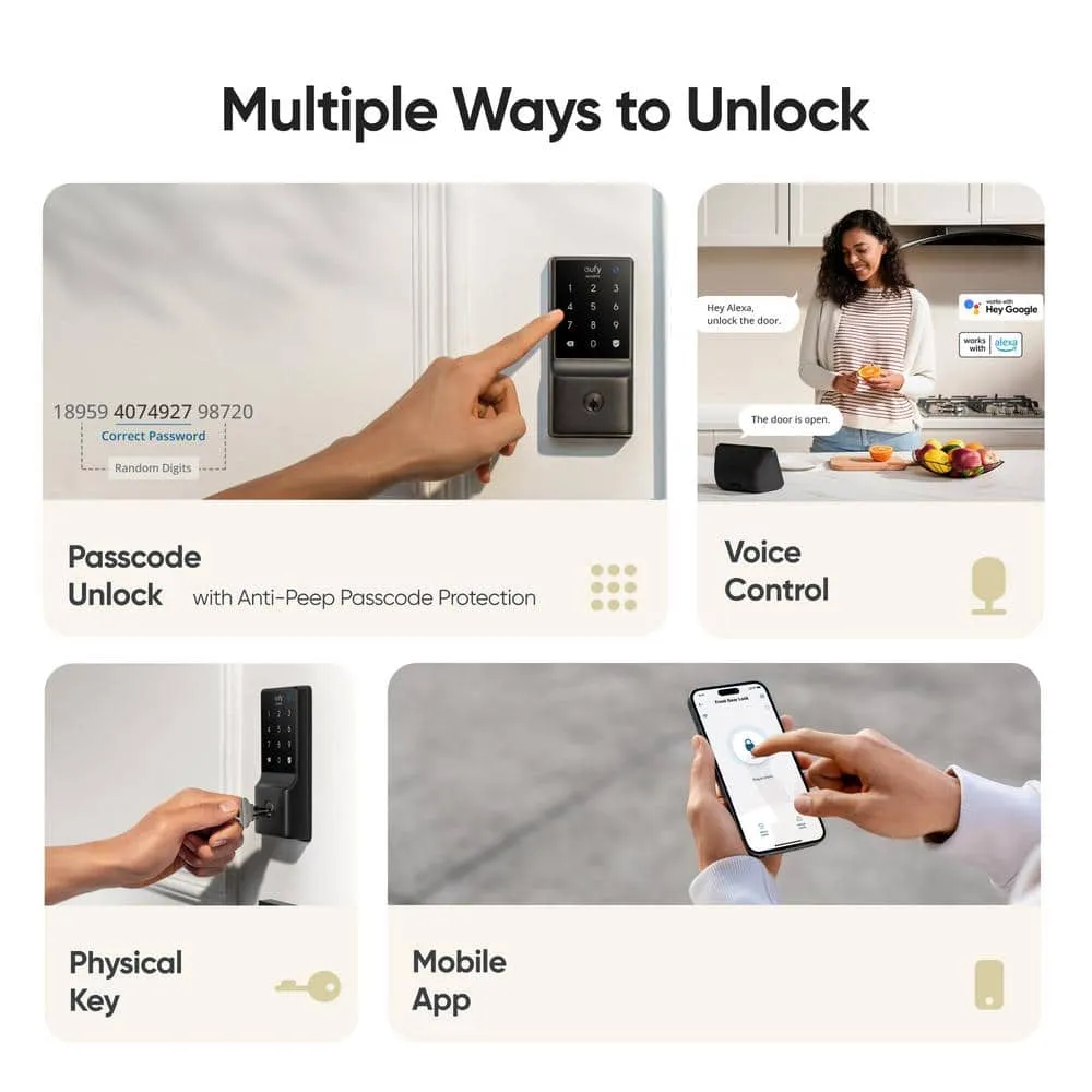 eufy Security C210 Black Smart Lock Wi-Fi with 5-in-1 Ways to Unlock by Mobile App, Keypad, Key, Apple Watch and Smart Assistants, photo 4 of 12