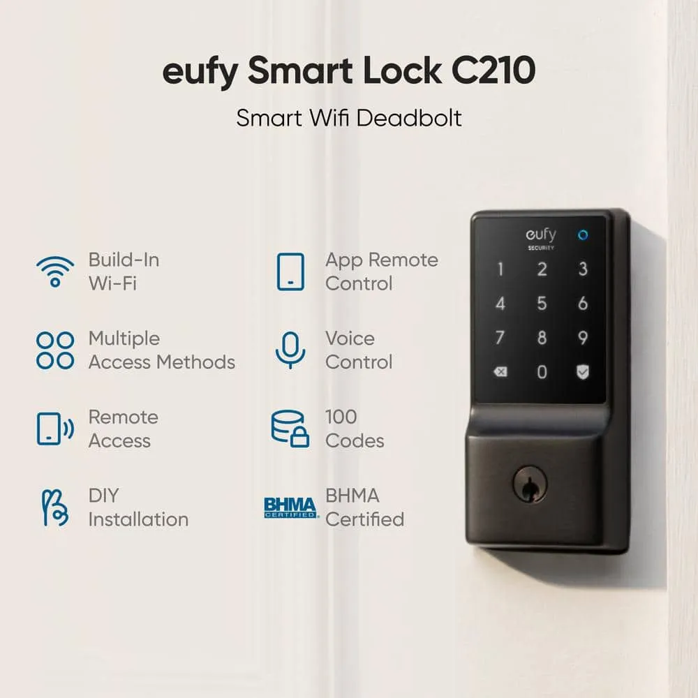 eufy Security C210 Black Smart Lock Wi-Fi with 5-in-1 Ways to Unlock by Mobile App, Keypad, Key, Apple Watch and Smart Assistants, photo 2 of 12