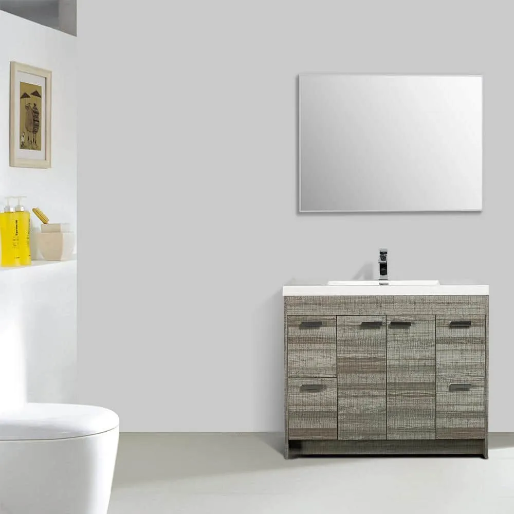 Eviva Lugano 42 in. W x 19 in. D x 36 in. H Single Bath Vanity in Ash with White Acrylic Top and White Integrated Sink, photo 2 of 3