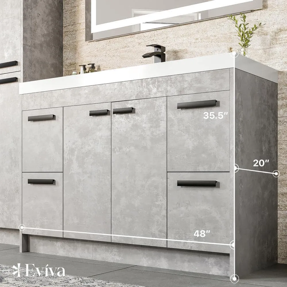 Eviva Lugano 42 in. W x 19 in. D x 36 in. H Single Bath Vanity in Cement Gray with White Acrylic Top and White Integrated Sink, photo 3 of 3