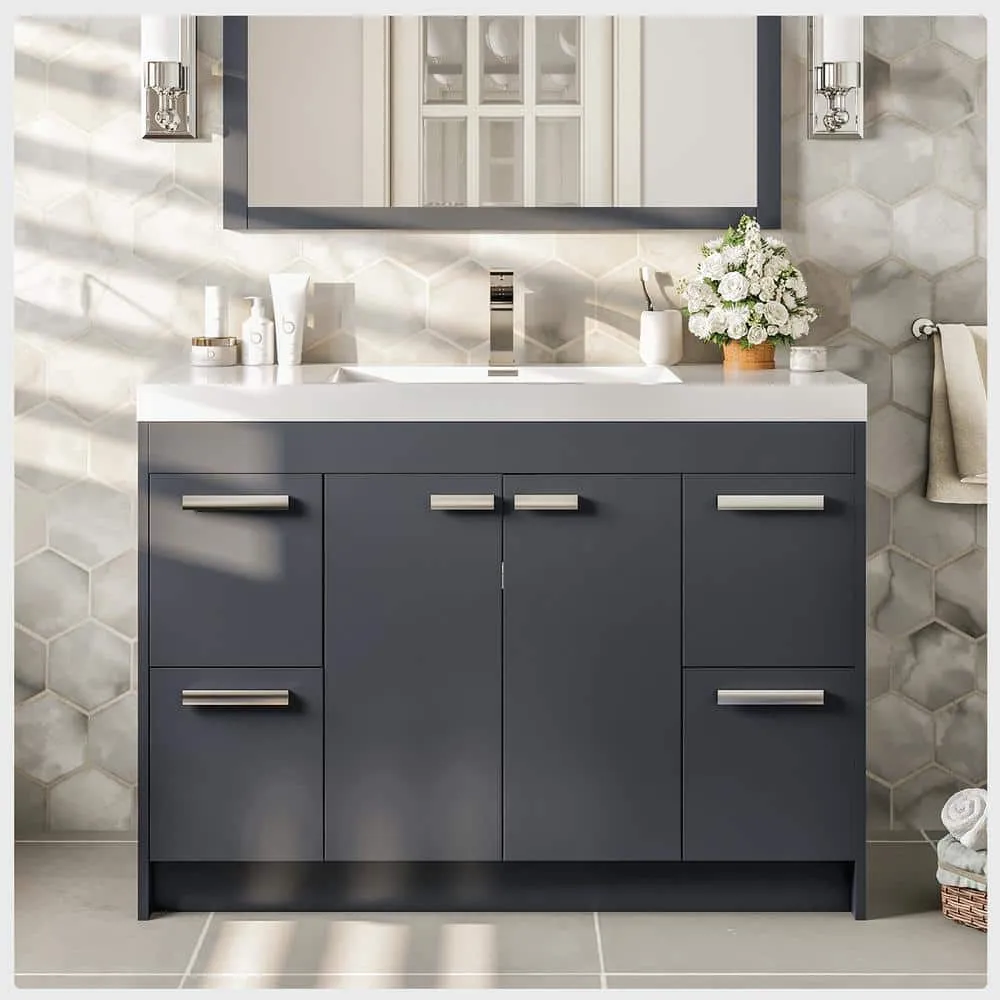 Eviva Lugano 42 in. W x 19 in. D x 36 in. H Single Bath Vanity in Gray with White Acrylic Top and White Integrated Sink, photo 2 of 3