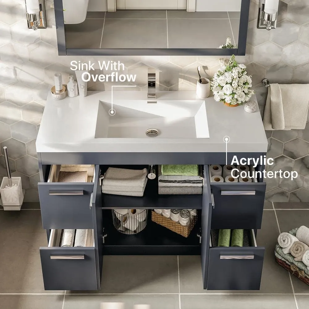Eviva Lugano 42 in. W x 19 in. D x 36 in. H Single Bath Vanity in Gray with White Acrylic Top and White Integrated Sink, photo 3 of 3