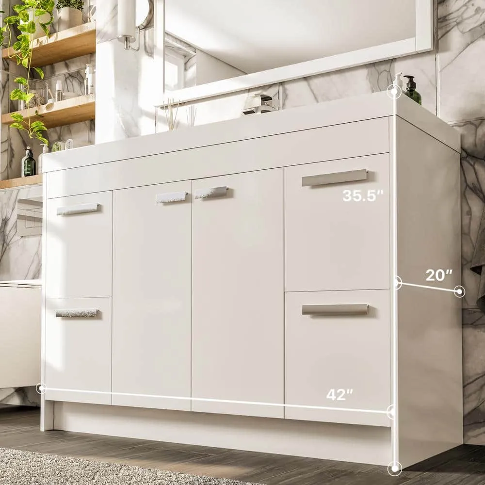 Eviva Lugano 42 in. W x 19 in. D x 36 in. H Single Bath Vanity in White with White Acrylic Top and White Integrated Sink, photo 3 of 3