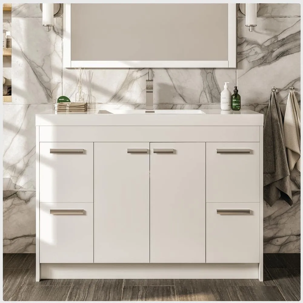 Eviva Lugano 42 in. W x 19 in. D x 36 in. H Single Bath Vanity in White with White Acrylic Top and White Integrated Sink, photo 2 of 3