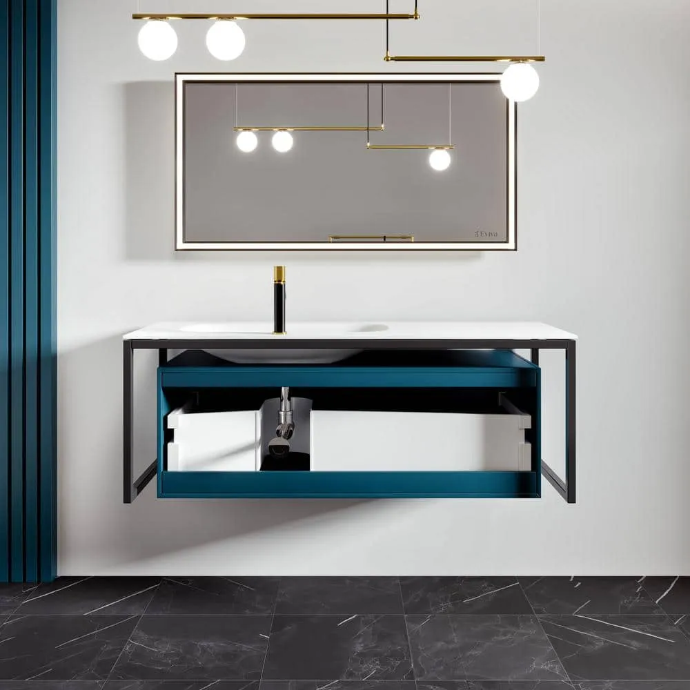 Eviva Modena 51 in. W x 18 in. D Blue Wallmount Bathroom Vanity with White Solid Surface Integrtated Sink Top, photo 2 of 3