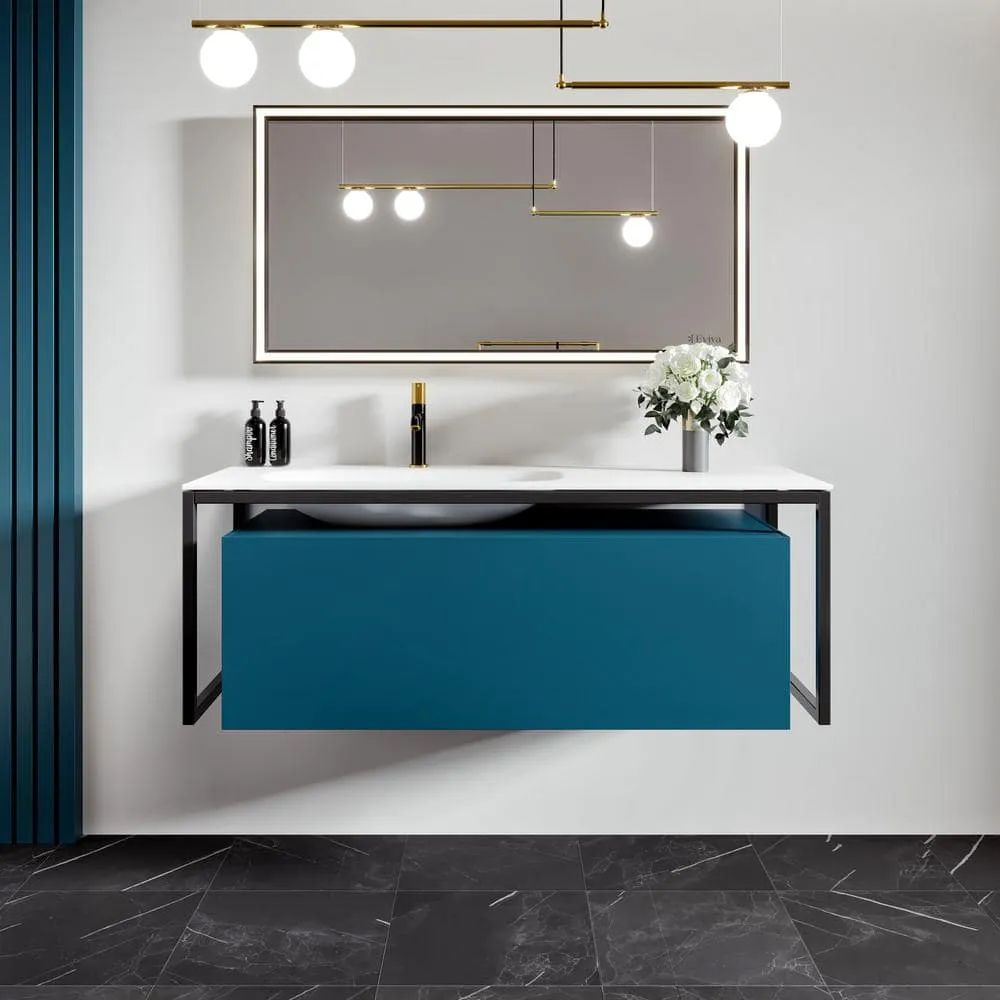 Eviva Modena 51 in. W x 18 in. D Blue Wallmount Bathroom Vanity with White Solid Surface Integrtated Sink Top, photo 3 of 3