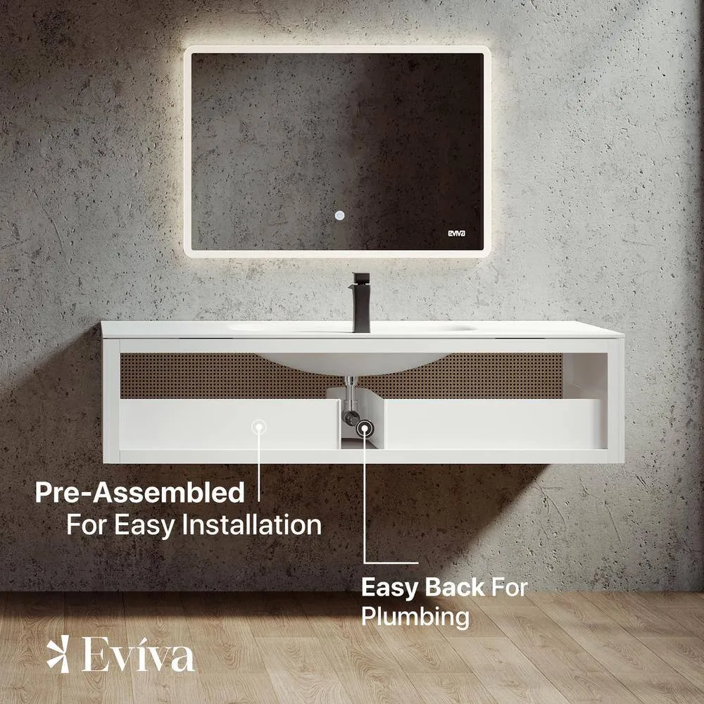 Eviva Nets 39 in. W x 20 in. D Natural Oak and White Wallmount Modern Bathroom Vanity with Solid Surface Integrated Sink Top, photo 2 of 3