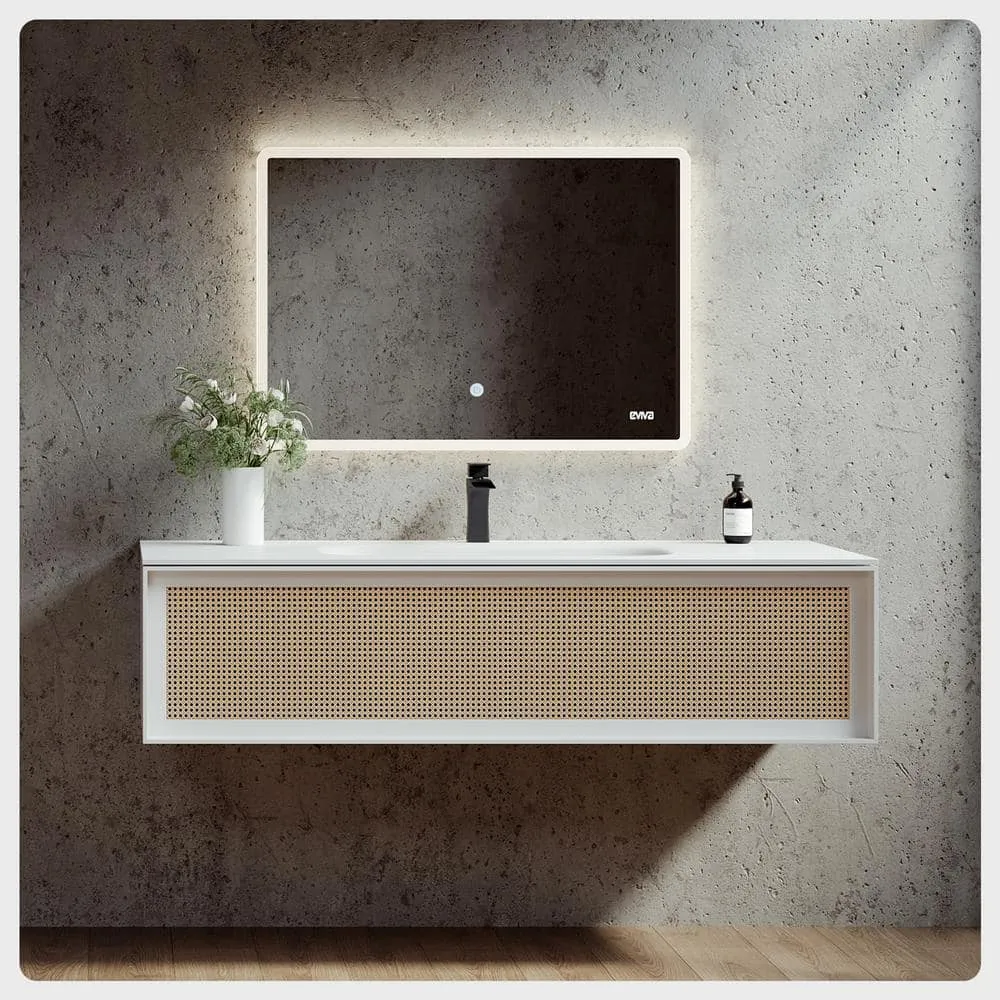 Eviva Nets 39 in. W x 20 in. D Natural Oak and White Wallmount Modern Bathroom Vanity with Solid Surface Integrated Sink Top, photo 3 of 3