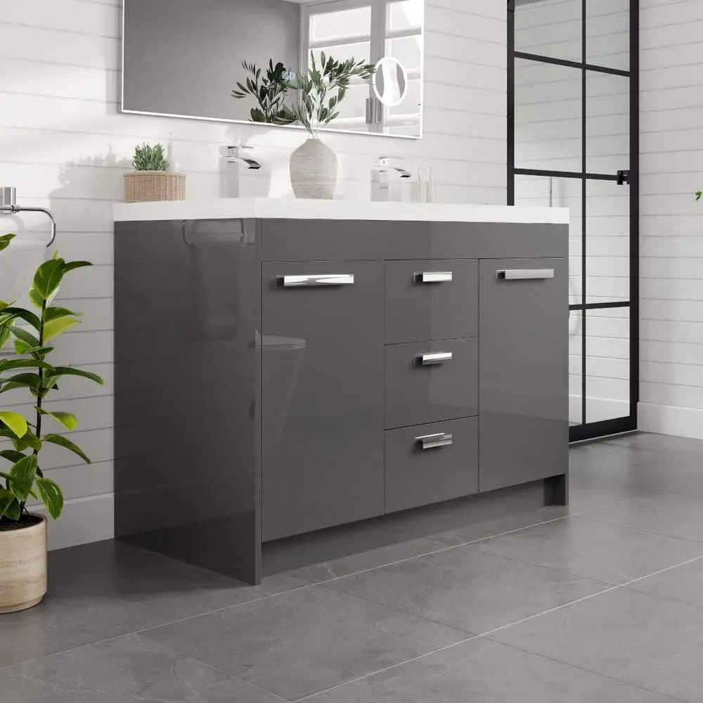 Eviva Lugano 48 in. W x 19 in. D x 36 in. H Double Bath Vanity in Cement Gray with White Acrylic Top and Integrated Sinks, photo 4 of 8