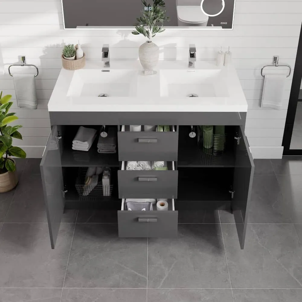 Eviva Lugano 48 in. W x 19 in. D x 36 in. H Double Bath Vanity in Cement Gray with White Acrylic Top and Integrated Sinks, photo 8 of 8