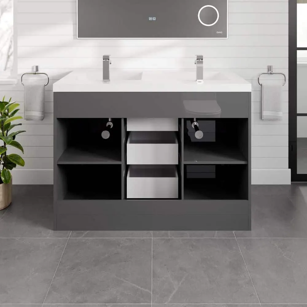 Eviva Lugano 48 in. W x 19 in. D x 36 in. H Double Bath Vanity in Cement Gray with White Acrylic Top and Integrated Sinks, photo 5 of 8