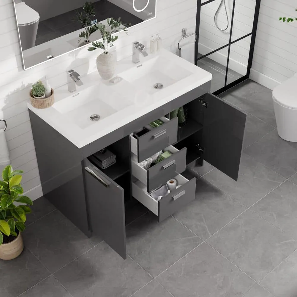Eviva Lugano 48 in. W x 19 in. D x 36 in. H Double Bath Vanity in Cement Gray with White Acrylic Top and Integrated Sinks, photo 6 of 8