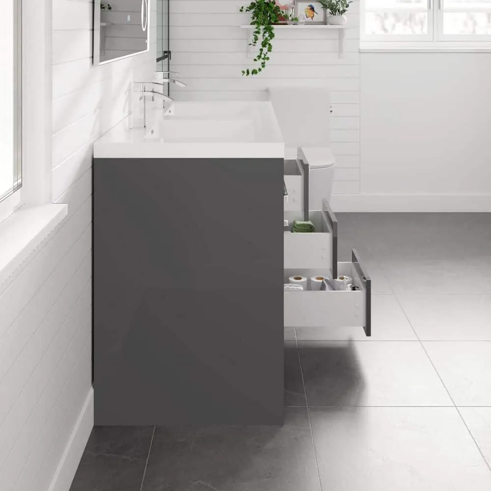 Eviva Lugano 48 in. W x 19 in. D x 36 in. H Double Bath Vanity in Cement Gray with White Acrylic Top and Integrated Sinks, photo 2 of 8