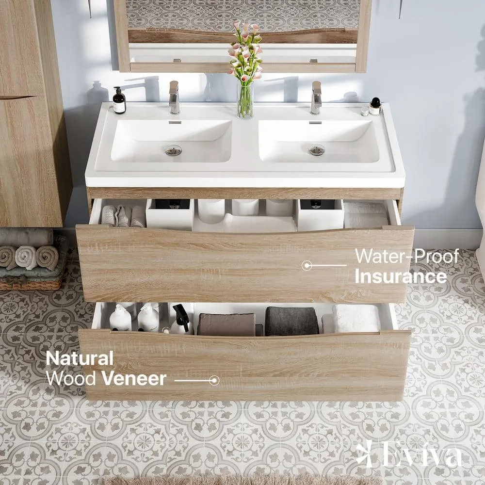 Eviva Smile 48 in. W x 19 in. D x 33.5 in. H Double Bathroom Vanity in White Oak with White Acrylic Top with White Sink, photo 3 of 3
