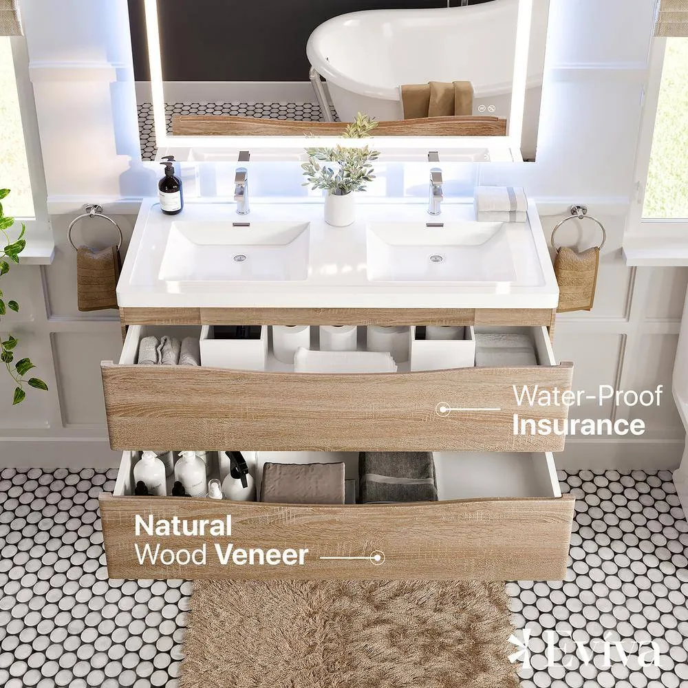 Eviva Smiley 48 in. W x 19 in. D x 21.5 in. H Floating Bath Vanity in White Oak with White Acrylic Top, photo 2 of 3