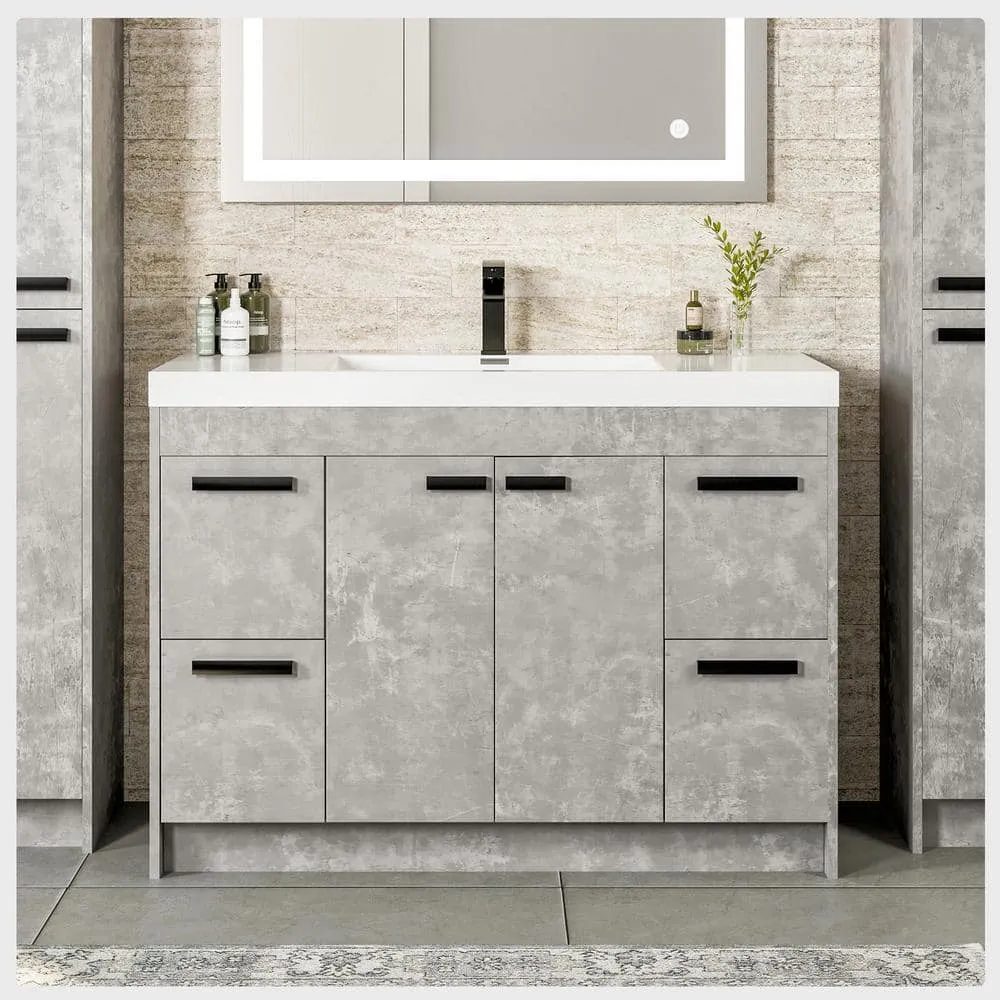 Eviva Lugano 48 in. W x 20 in. D x 36 in. H Single Bath Vanity in Cement Gray with White Acrylic Top and White Integrated Sink, photo 2 of 3