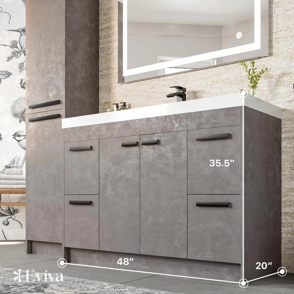 Eviva Lugano 48 in. W x 20 in. D x 36 in. H Single Bath Vanity in Cement Gray with White Acrylic Top and White Integrated Sink, photo 3 of 3