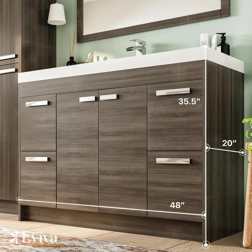 Eviva Lugano 48 in. W x 19 in. D x 36 in. H Single Bath Vanity in Gray Oak with White Acrylic Top and White Integrated Sink, photo 3 of 3