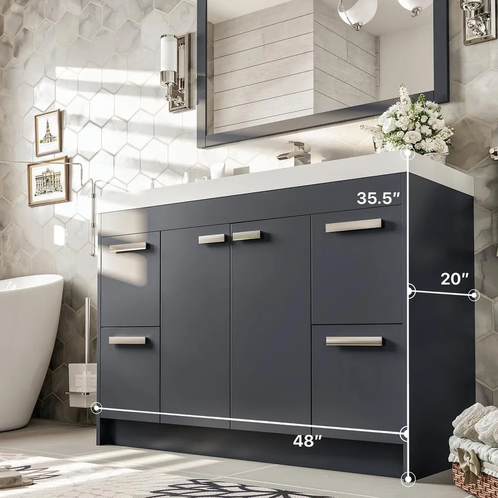 Eviva Lugano 48 in. W x 19 in. D x 36 in. H Single Bath Vanity in Gray with White Acrylic Top and White Integrated Sink, photo 3 of 3