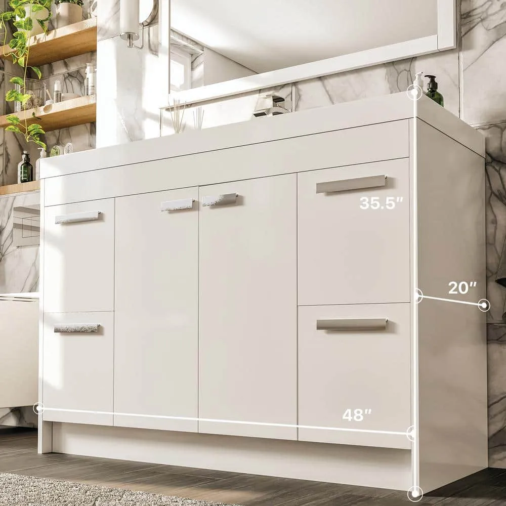 Eviva Lugano 48 in. W x 20 in. D x 36 in. H Single Bathroom Vanity in White with White Acrylic Top with White Integrated Sink, photo 3 of 3