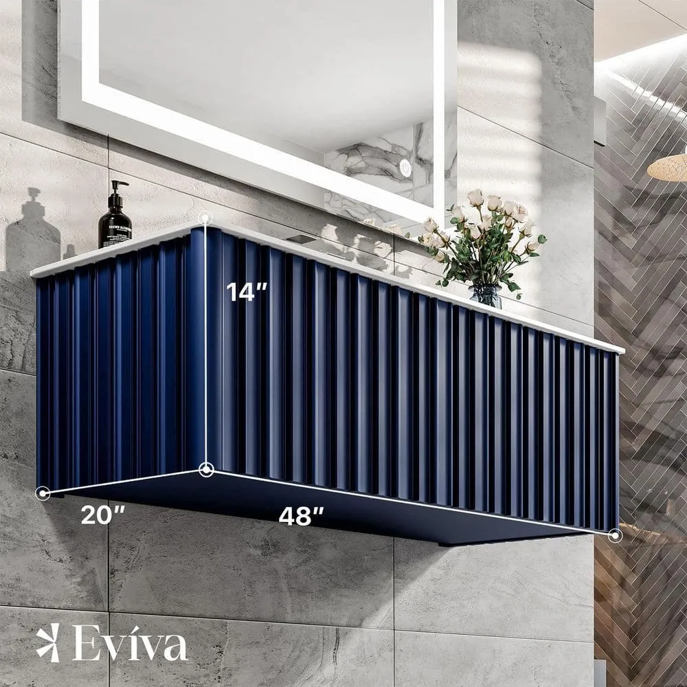 Eviva Dolce 48 in. W x 20 in. D x 14 in. H Single Bath Vanity in Blue with White Solid Surface Top with White Integrated Sink, photo 3 of 3