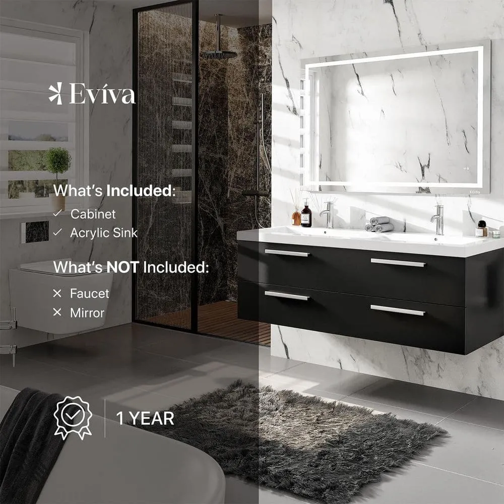 Eviva Surf 57 in. W x 19 in. D x 24 in. H Floating Bathroom Vanity, Black Wood, White Acrylic Double Sink Top, photo 8 of 8