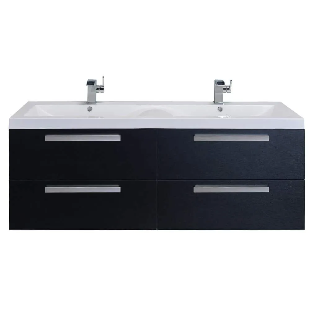 Eviva Surf 57 in. W x 19 in. D x 24 in. H Floating Bathroom Vanity, Black Wood, White Acrylic Double Sink Top, photo 2 of 8