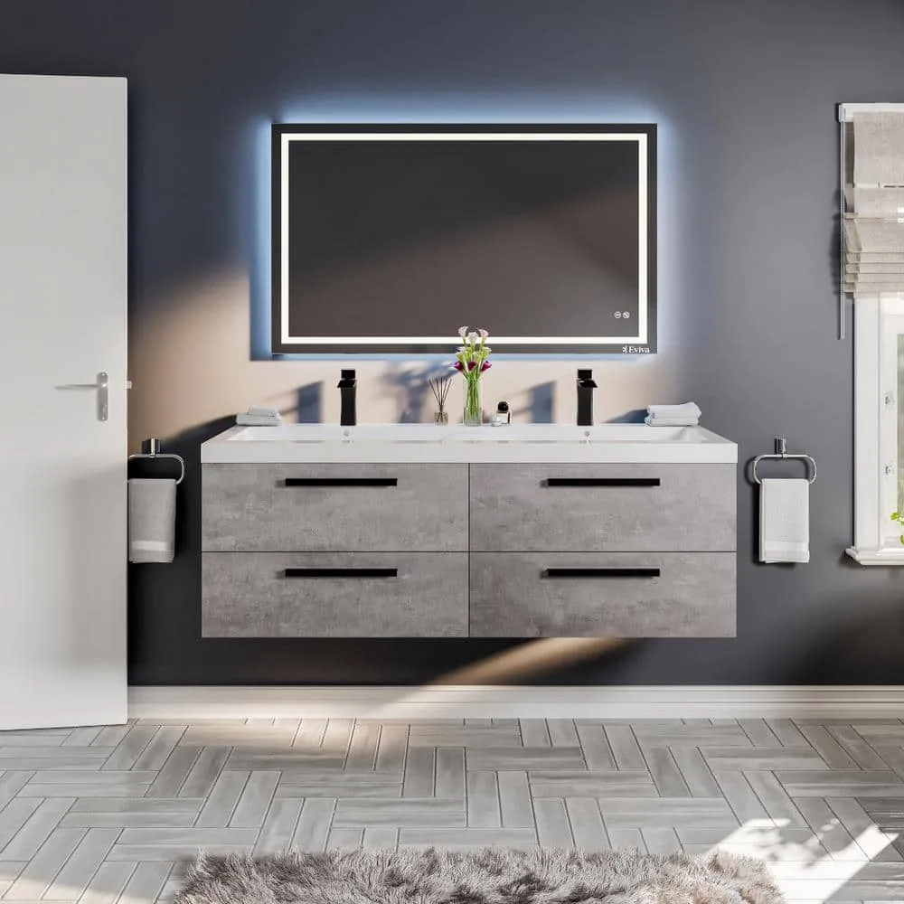 Eviva Surf 57 in. W x 20 in. D x 21.5 in. H Bathroom Vanity in Cement Gray with White Acrylic Top with White Sink, photo 2 of 3