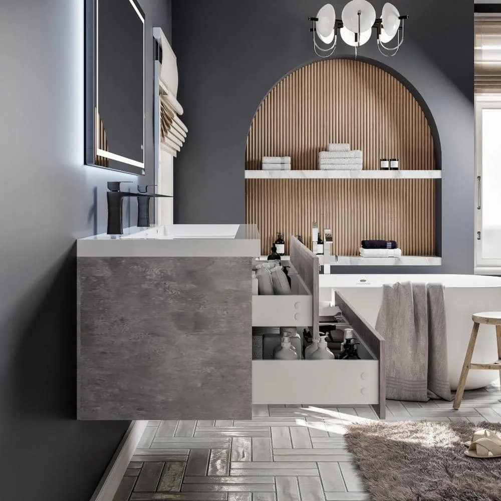 Eviva Surf 57 in. W x 20 in. D x 21.5 in. H Bathroom Vanity in Cement Gray with White Acrylic Top with White Sink, photo 3 of 3
