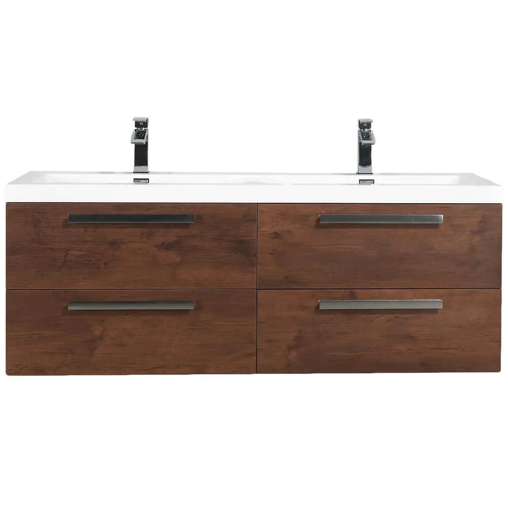 Eviva Surf 57 in. W x 20 in. D x 21.5 in. H Rosewood Floating Bathroom Vanity with White Acrylic Top and Double White Sink, photo 2 of 8