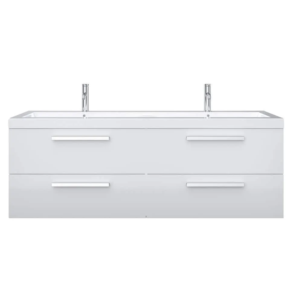 Eviva Surf 57 in. W x 19 in. D x 24 in. H Floating Double-Sink Bathroom Vanity in White with White Acrylic Top, photo 2 of 8
