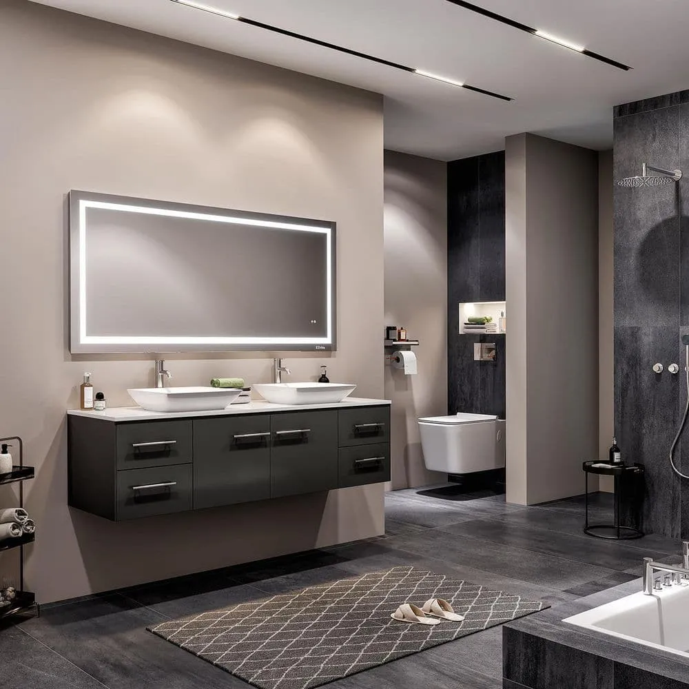Eviva Totti Wave 60 in. W x 16 in. D x 22 in. H Floating Double Bathroom Vanity in Espresso with White Glassos Top and White Vessel Sinks, photo 3 of 8