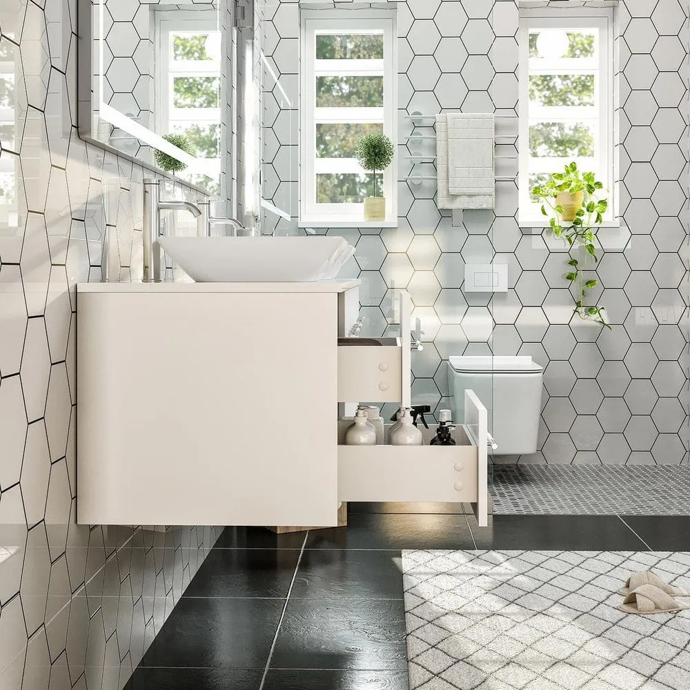 Eviva Totti Wave 60 in. Double Sink Floating Bathroom Vanity in White with White Glassos Top and White Vessel Sinks, photo 7 of 8