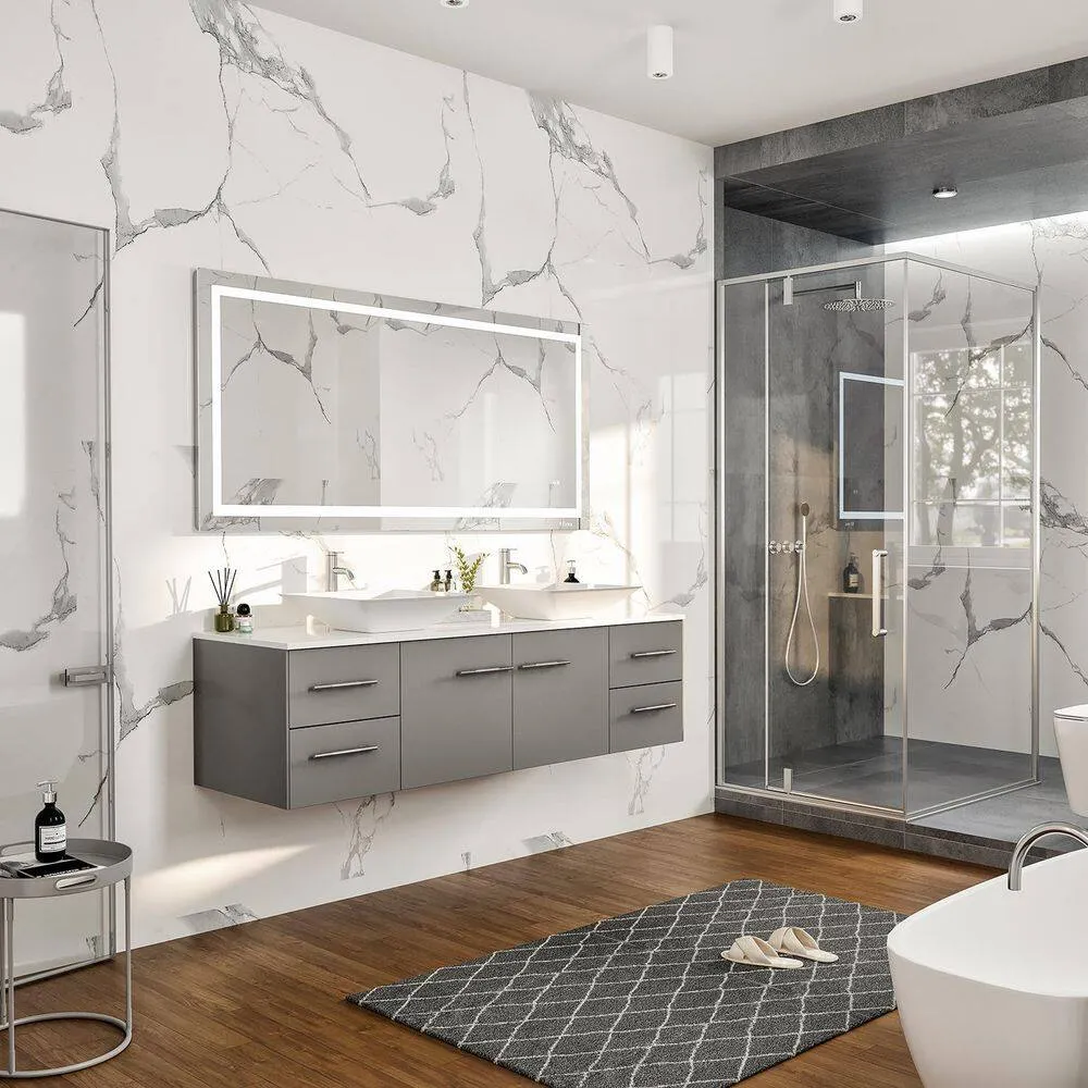 Eviva Totti Wave 72 in. W x 22 in. D x 21.5 in. H Floating Double Bathroom Vanity, Gray, White Glassos Top, White Vessel Sinks, photo 3 of 8