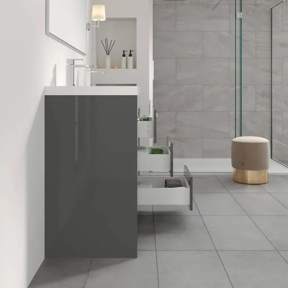 Eviva Lugano 60 in. W x 19 in. D x 36 in. H Double Bath Vanity in Gray with White Acrylic Top and Integrated Sinks, photo 2 of 8