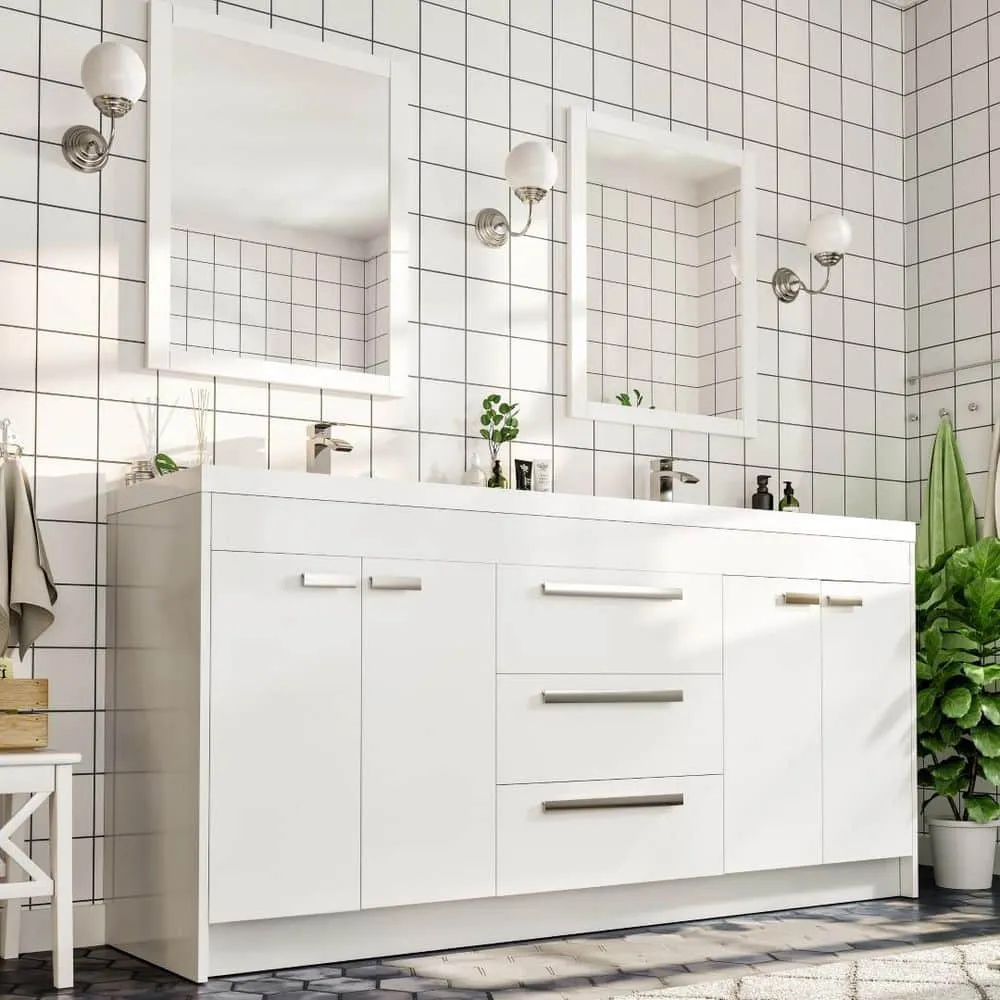 Eviva Lugano 72 in. W x 19 in. D x 36 in. H Double Bath Vanity in White with White Acrylic Top and White Integrated Sinks, photo 5 of 8