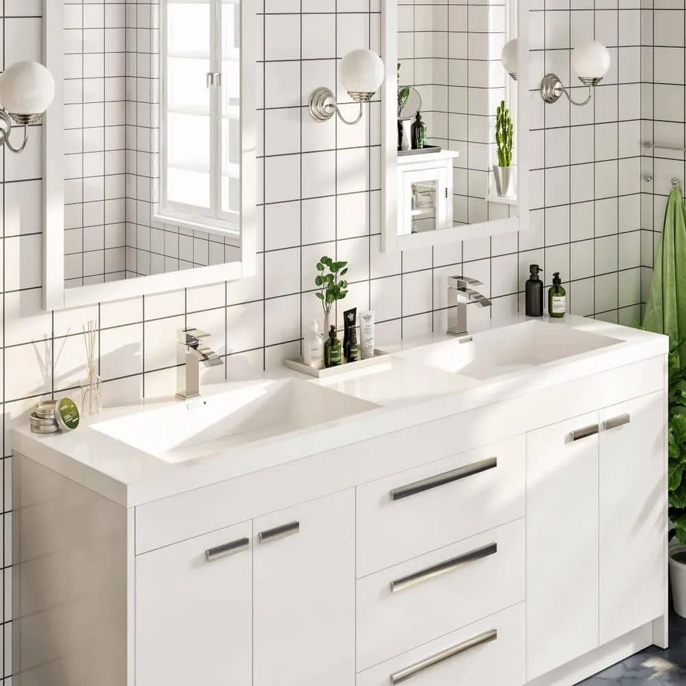 Eviva Lugano 72 in. W x 19 in. D x 36 in. H Double Bath Vanity in White with White Acrylic Top and White Integrated Sinks, photo 8 of 8