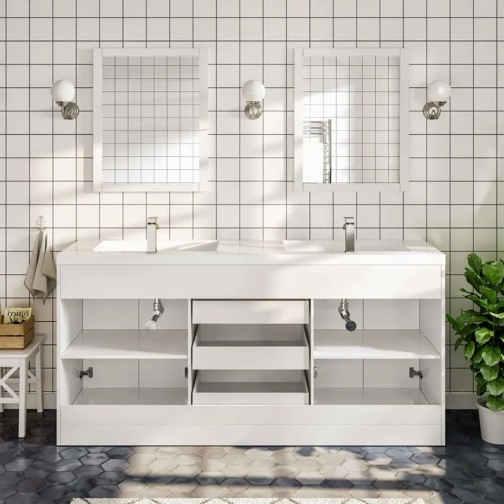 Eviva Lugano 72 in. W x 19 in. D x 36 in. H Double Bath Vanity in White with White Acrylic Top and White Integrated Sinks, photo 6 of 8