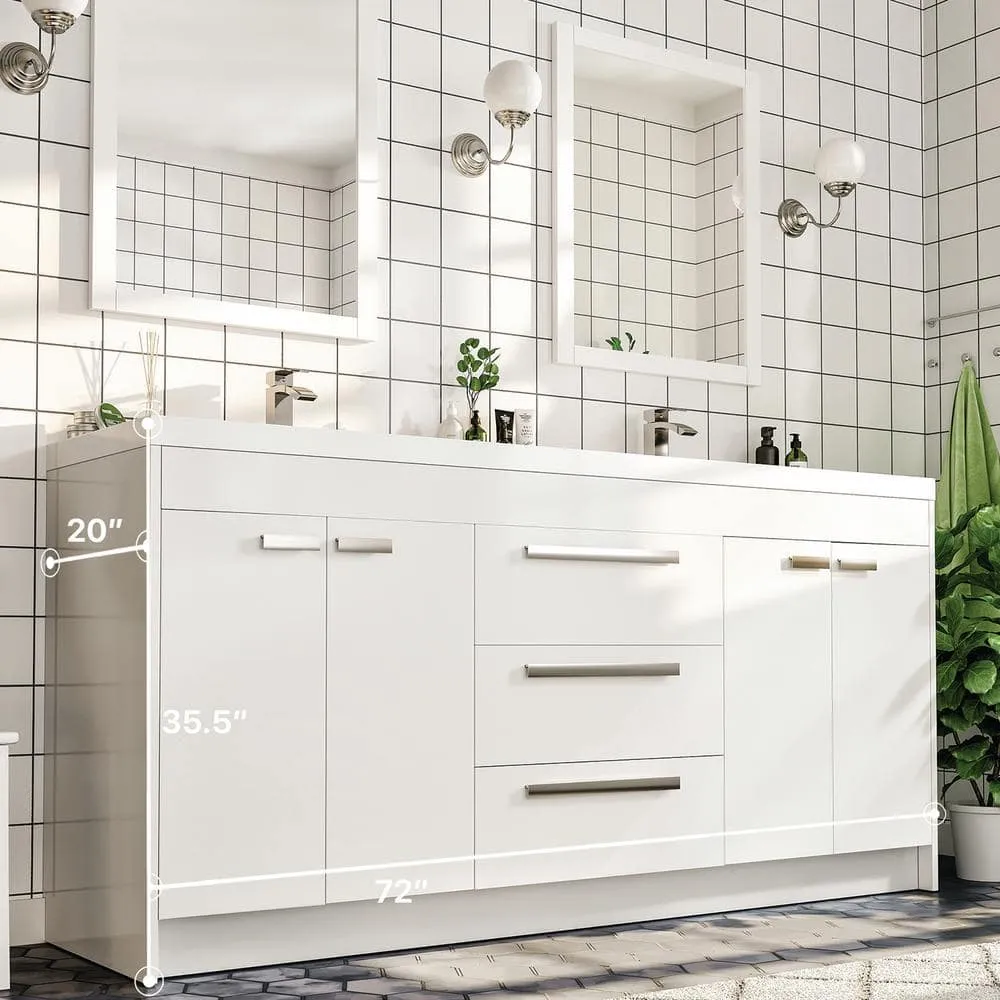 Eviva Lugano 72 in. W x 19 in. D x 36 in. H Double Bath Vanity in White with White Acrylic Top and White Integrated Sinks, photo 4 of 8