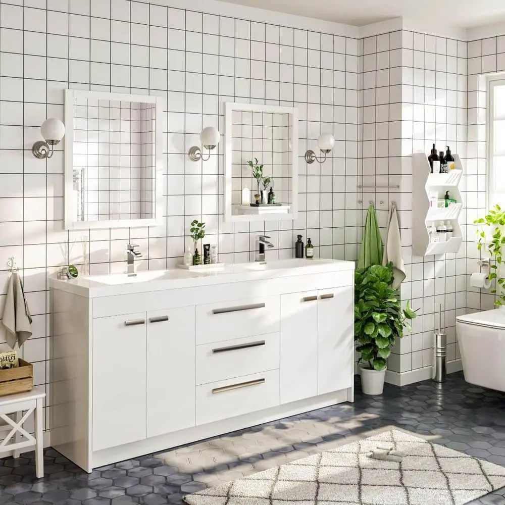 Eviva Lugano 72 in. W x 19 in. D x 36 in. H Double Bath Vanity in White with White Acrylic Top and White Integrated Sinks, photo 7 of 8