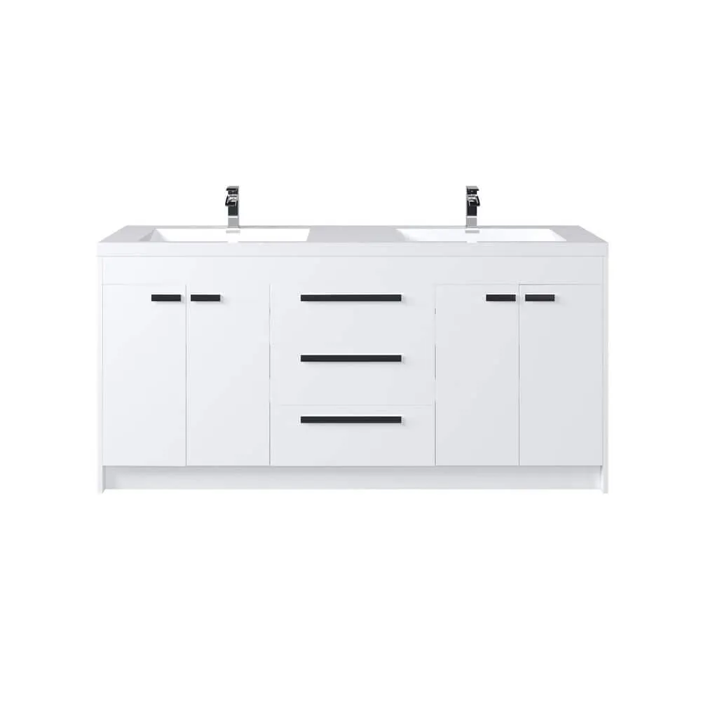Eviva Lugano 72 in. W x 19 in. D x 36 in. H Double Bath Vanity in White with White Acrylic Top and White Integrated Sinks, photo 2 of 8