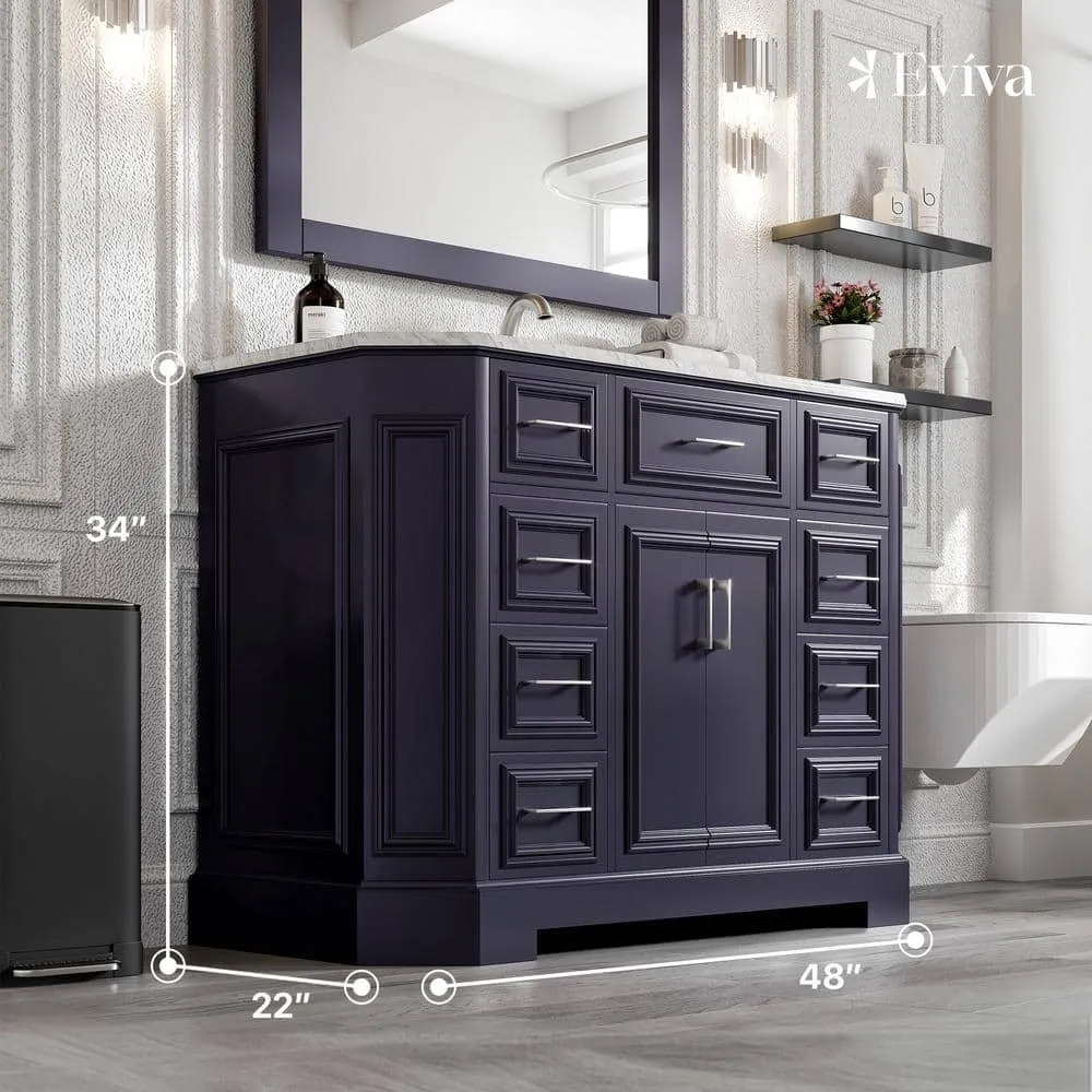 Eviva Glory 48 in. W x 22 in. D x 34 in. H Single Bath Vanity in Dark Gray with White Carrara Marble Top with White Sink, photo 3 of 3
