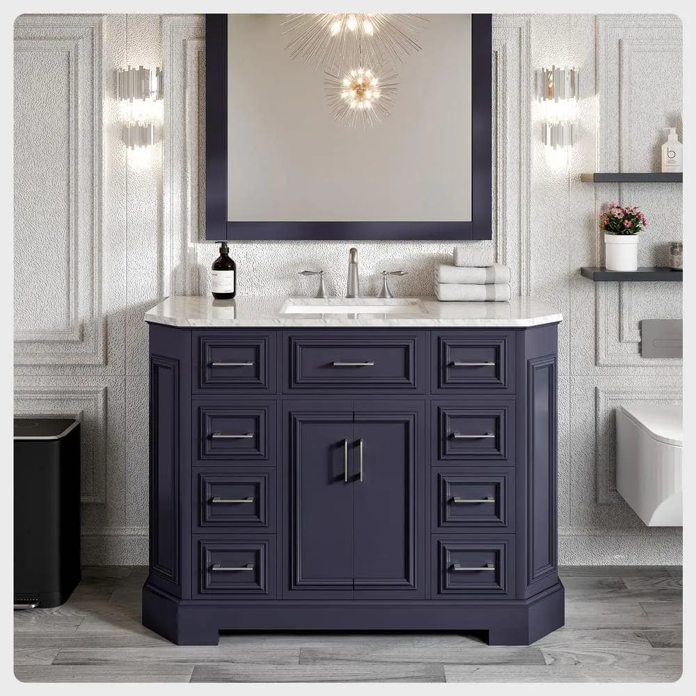 Eviva Glory 48 in. W x 22 in. D x 34 in. H Single Bath Vanity in Dark Gray with White Carrara Marble Top with White Sink, photo 2 of 3