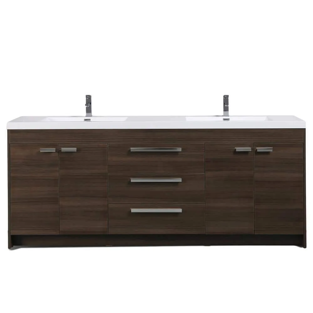 Eviva Lugano 84 in. W x 19 in. D x 36 in. H Double Bath Vanity in Gray Oak with White Acrylic Top with White Sinks, photo 2 of 3