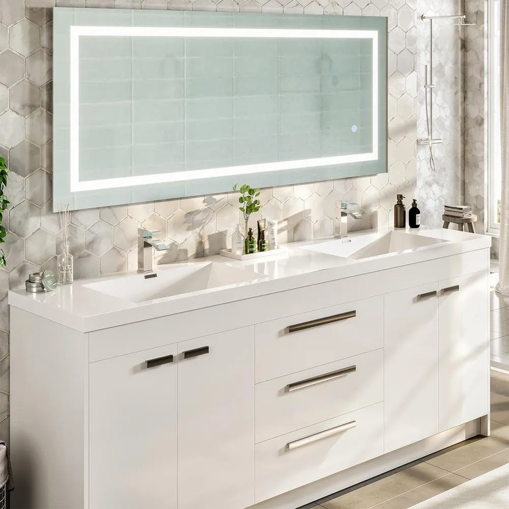 Eviva Lugano 84 in. W x 19 in. D x 36 in. H Double Bath Vanity in White with White Acrylic Top and Integrated Sinks, photo 8 of 8